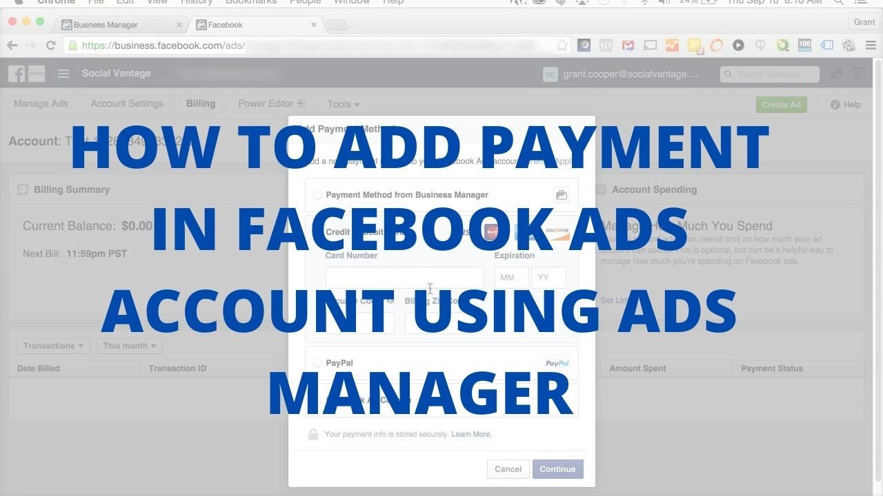 How to add payment in Facebook ads account using ads manager