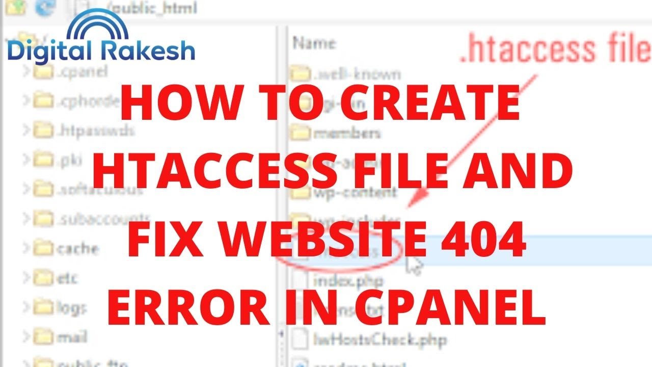 How to create .htaccess file and fix website 404 error in cpanel