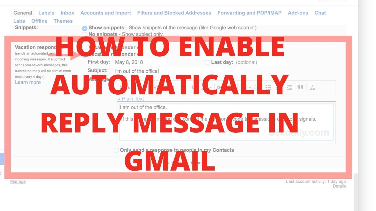 How to enable Automatically reply message in gmail