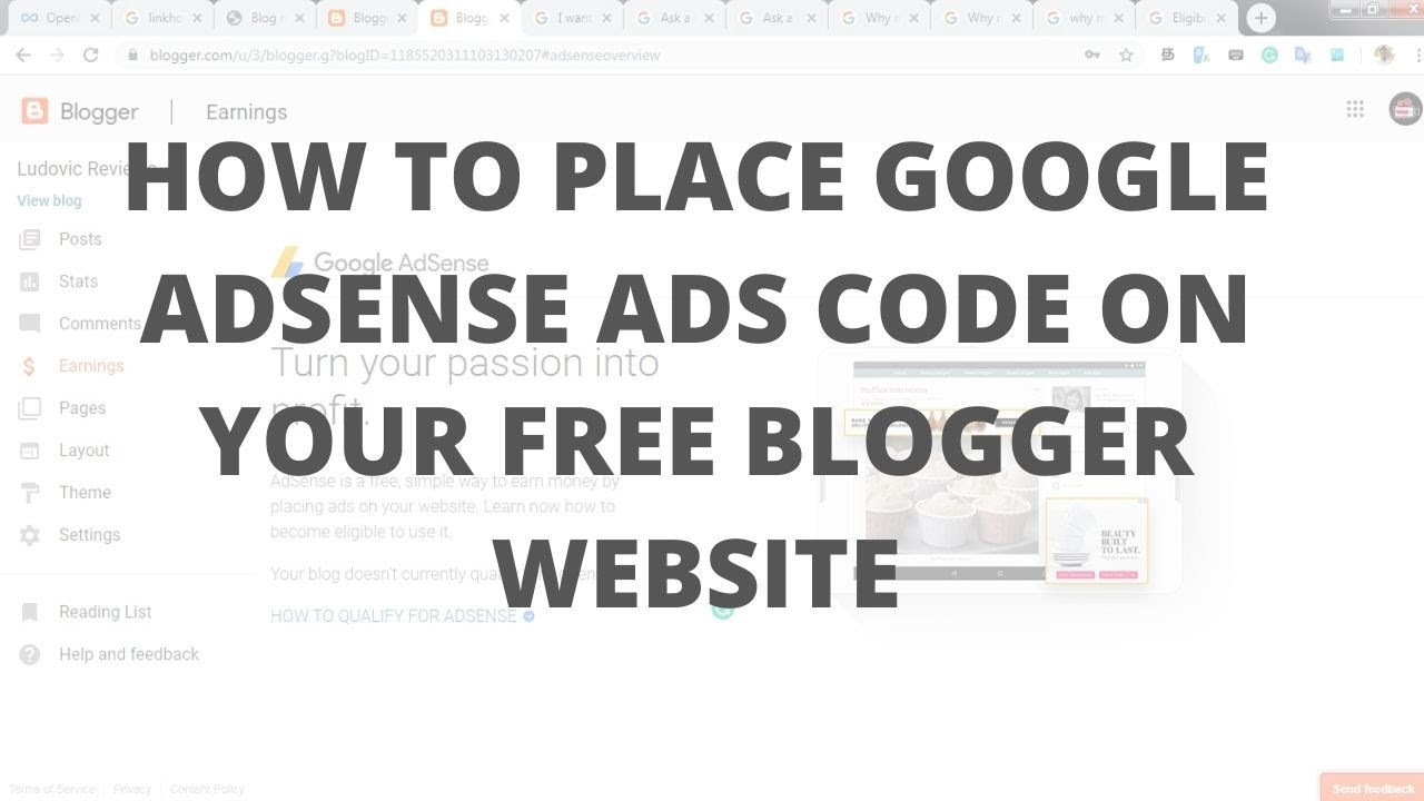 How to place google adsense ads code on your free blogger website