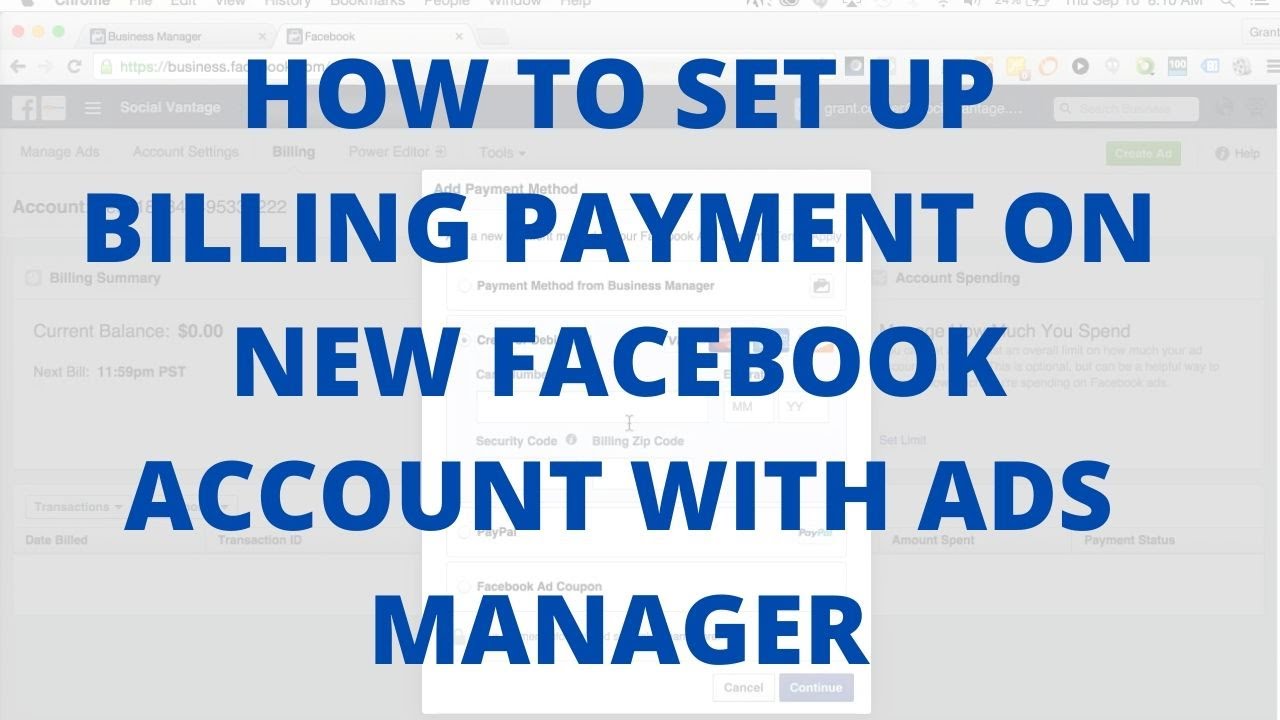 How to setup billing payment on new Facebook account with ads manager