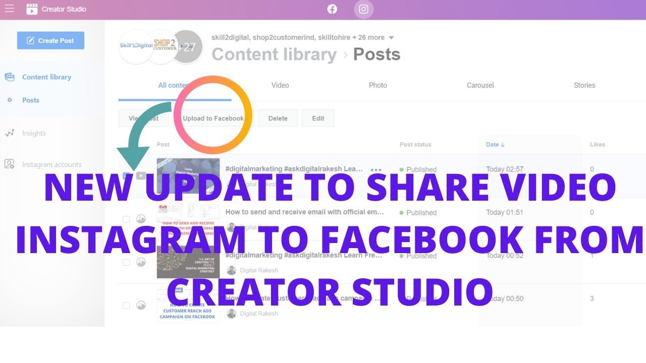 New update to share video instagram to facebook from creator studio